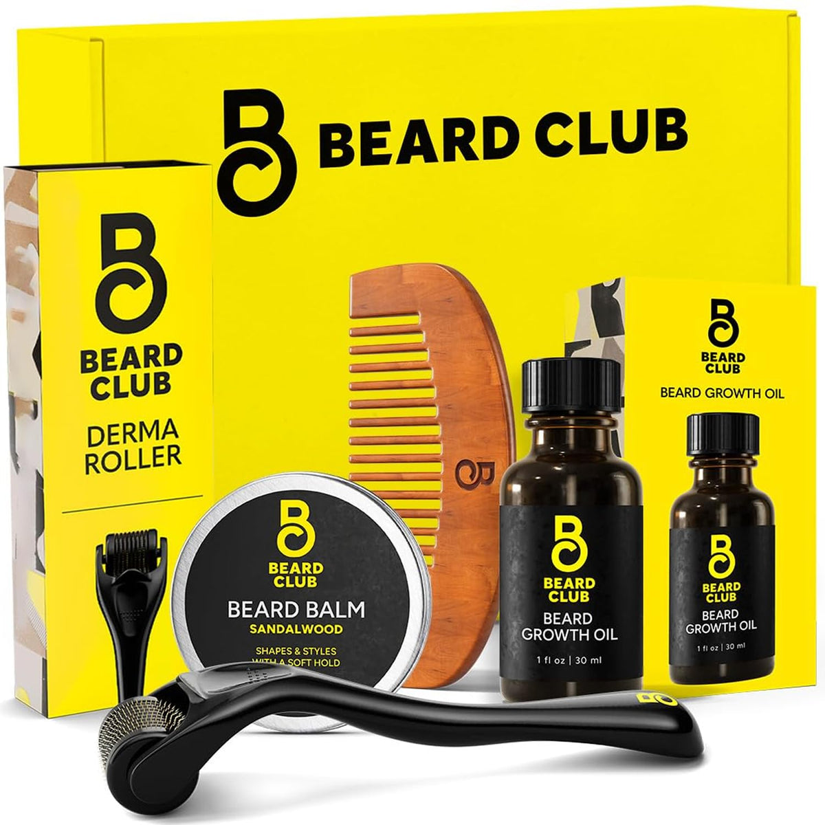 The Beard Club front packaging showing full beard growth kit and gift-ready box