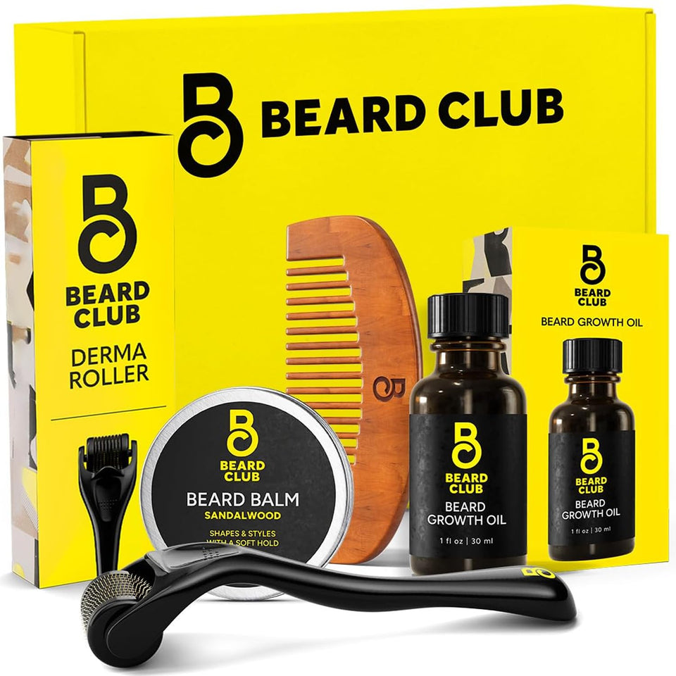 The Beard Club front packaging showing full beard growth kit and gift-ready box