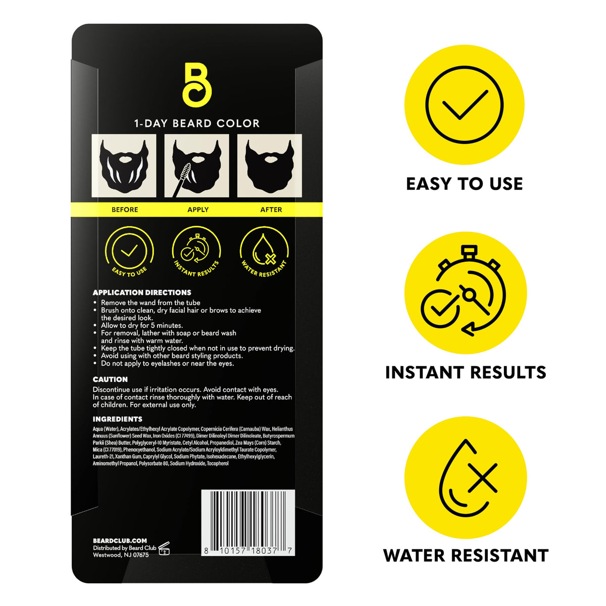 The Beard Club label and ingredients panel highlighting ammonia- and paraben-free formula