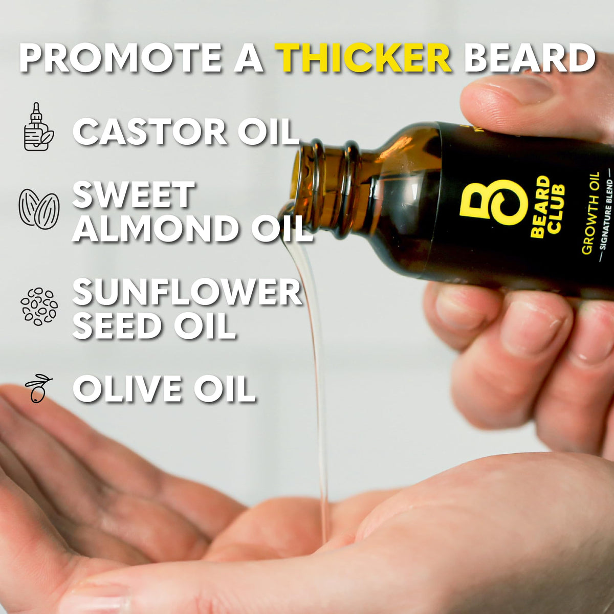 The Beard Club label close-up highlighting natural oil blend benefits