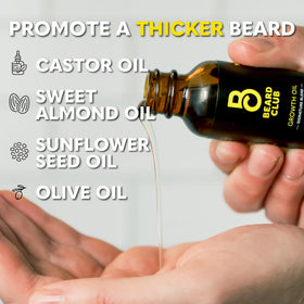 The Beard Club label close-up highlighting natural oil blend benefits