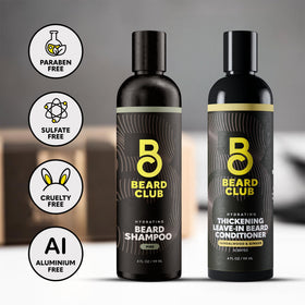 Man applying The Beard Club conditioner to beard illustrating easier styling