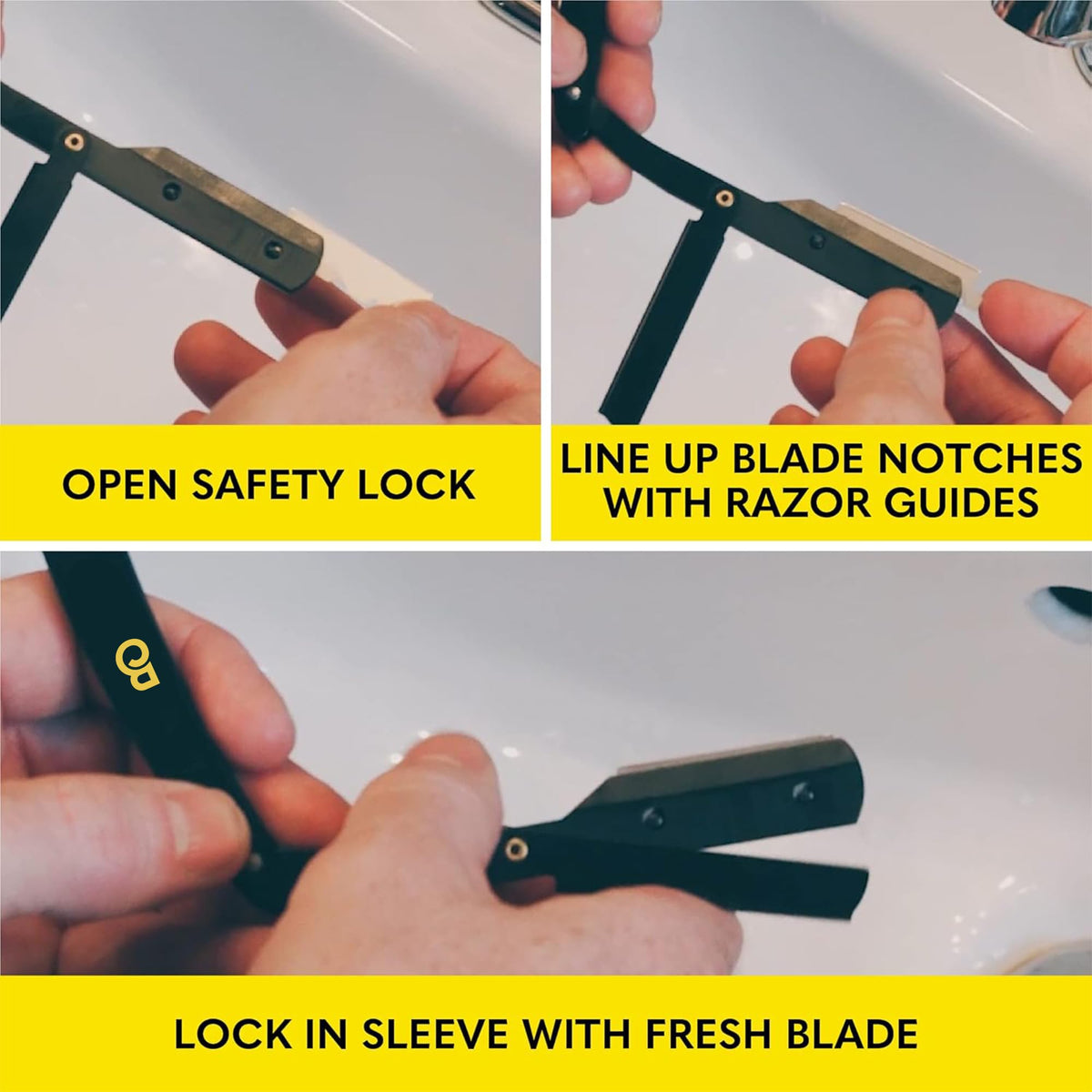 The Beard Club razor in hand demonstrating ergonomic grip and steady shaving technique