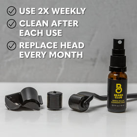 The Beard Club next to a pen showing compact size and portability