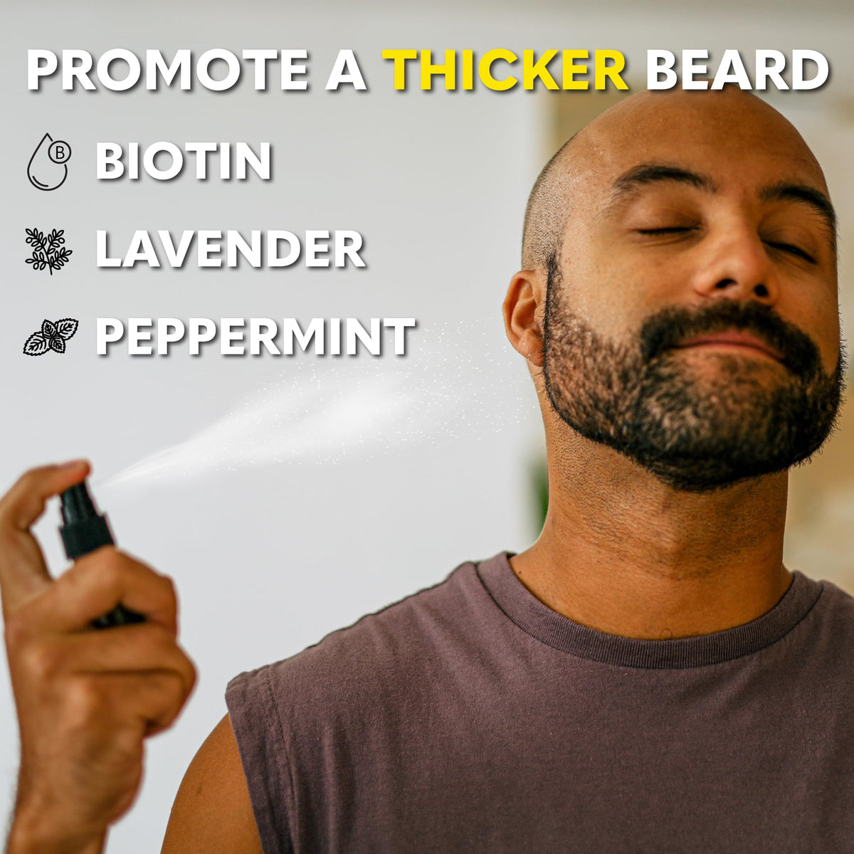 The Beard Club spray nozzle close-up demonstrating precise, mess-free application advantage