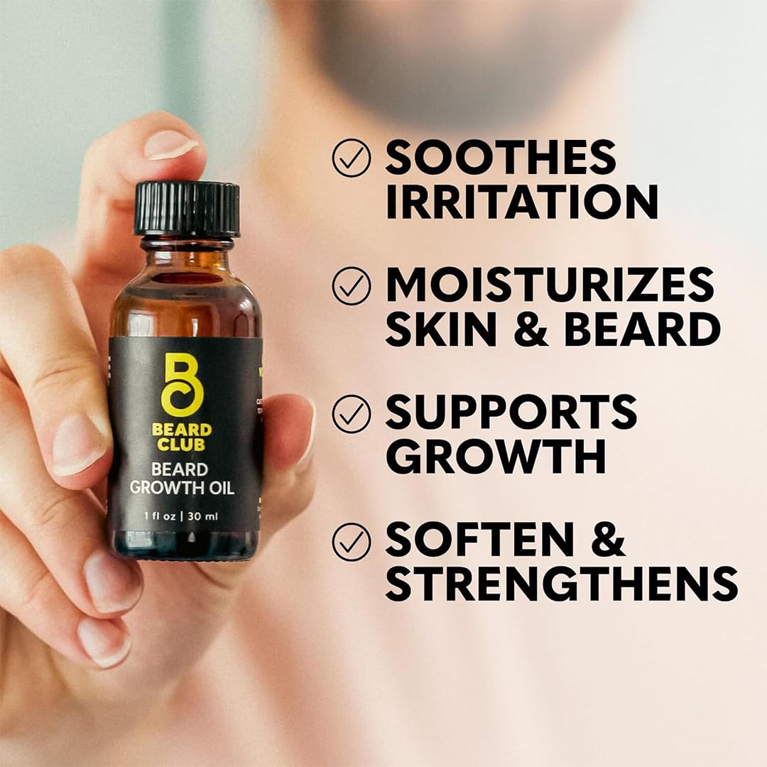 The Beard Club styling setup on bathroom counter demonstrating daily grooming routine