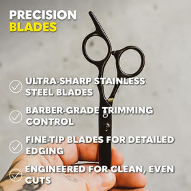 The Beard Club trimming scissors and straight razor enabling precise shaping
