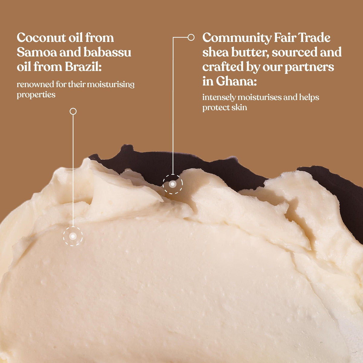 The Body Shop coconut body butter on wooden spoon demonstrating smooth spreadability
