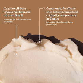 The Body Shop coconut body butter on wooden spoon demonstrating smooth spreadability