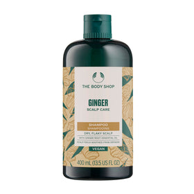 The Body Shop ginger shampoo front bottle showing packaging and brand benefits