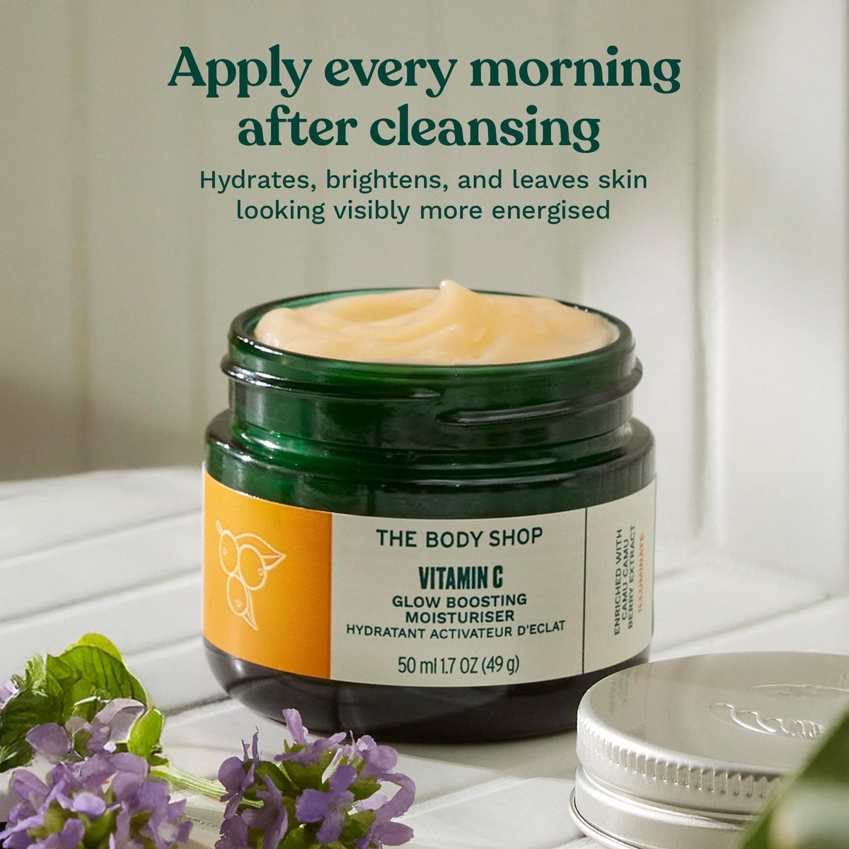 The Body Shop recyclable packaging label detail showing eco benefit