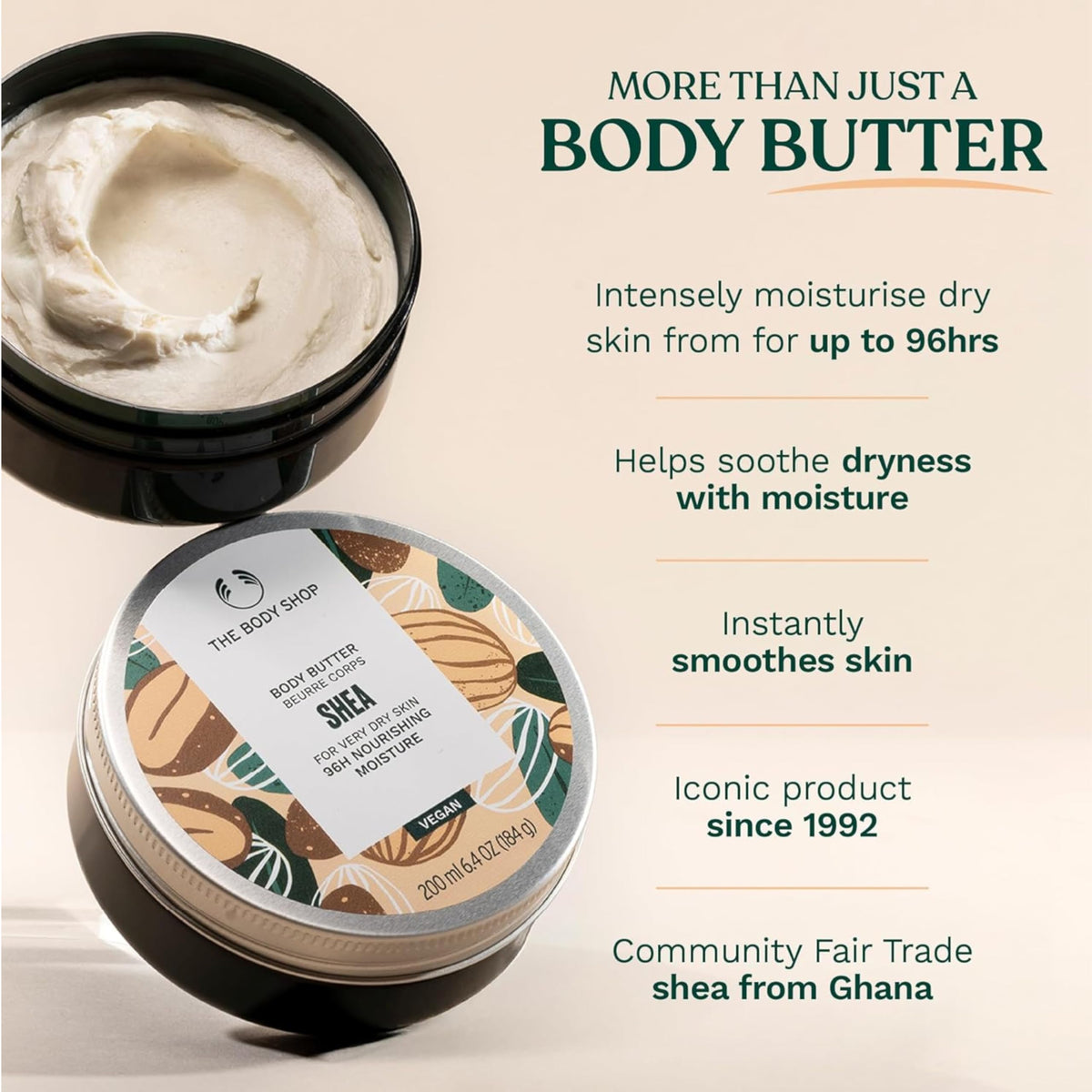 Applying The Body Shop body butter on forearm demonstrating fast absorption