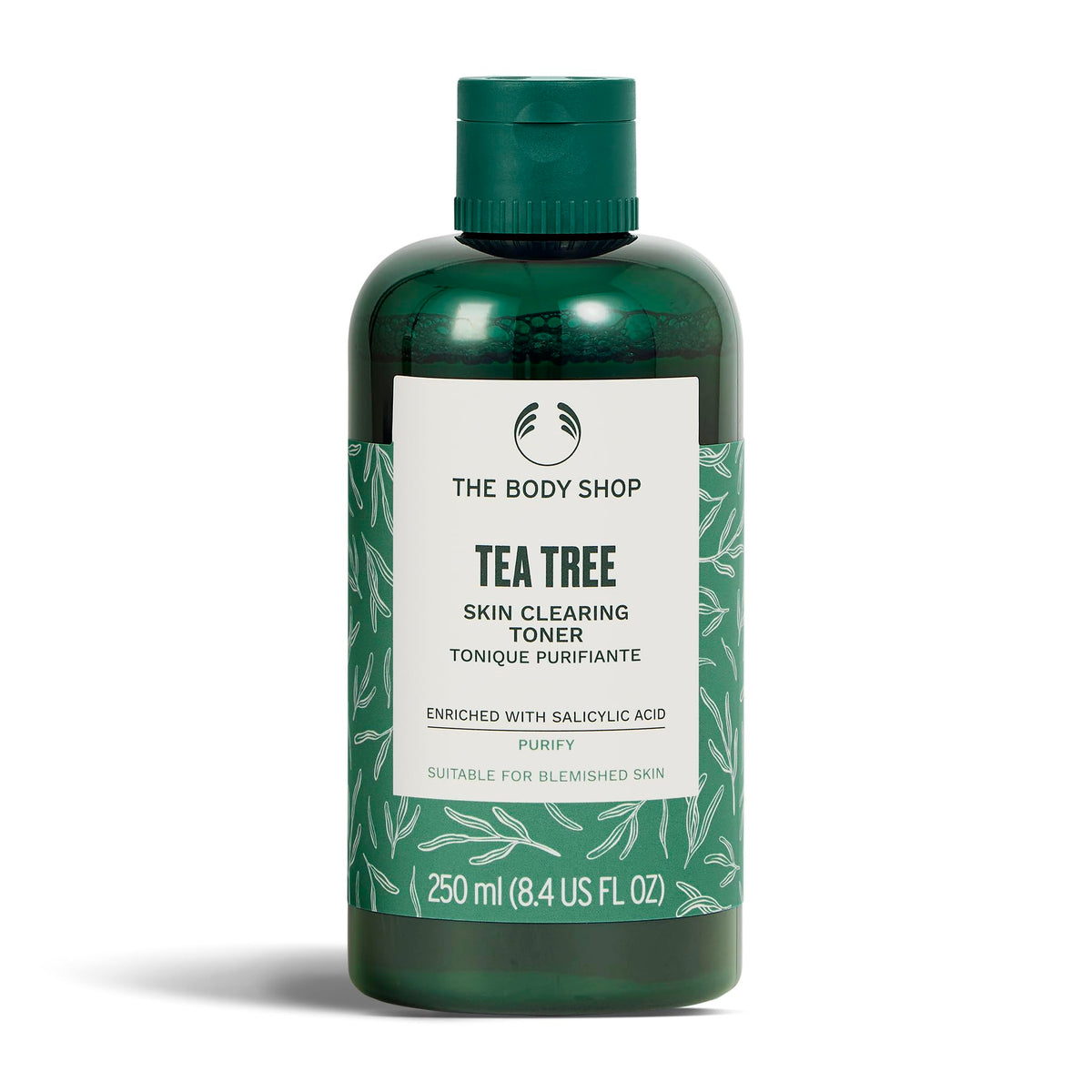 The Body Shop toner front packaging showing bottle and label, clarifies skin