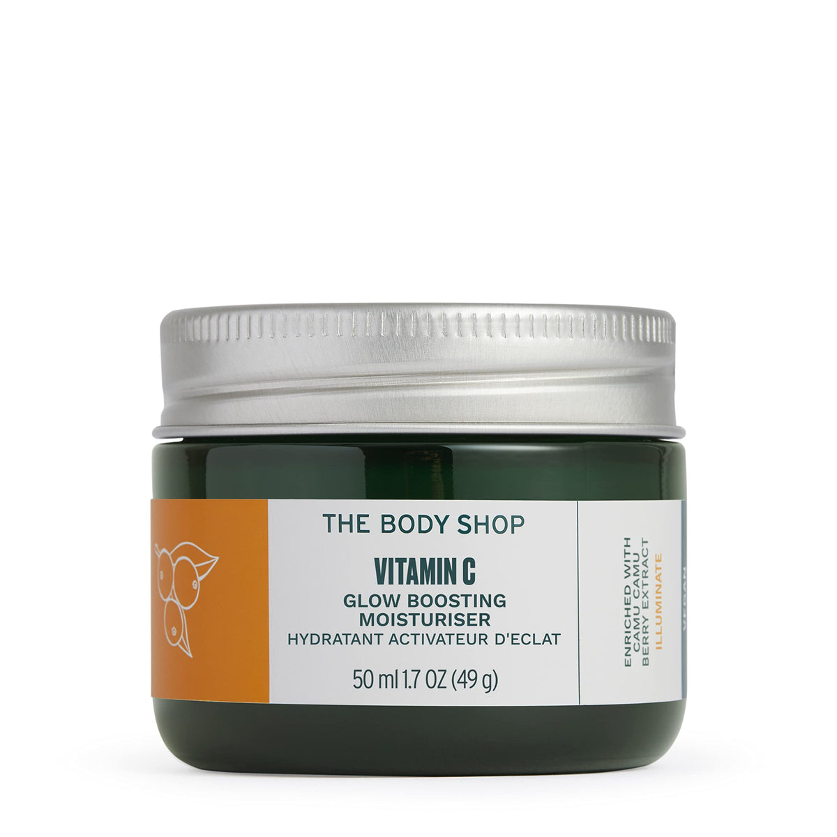 The Body Shop jar front view showing product and glow benefits