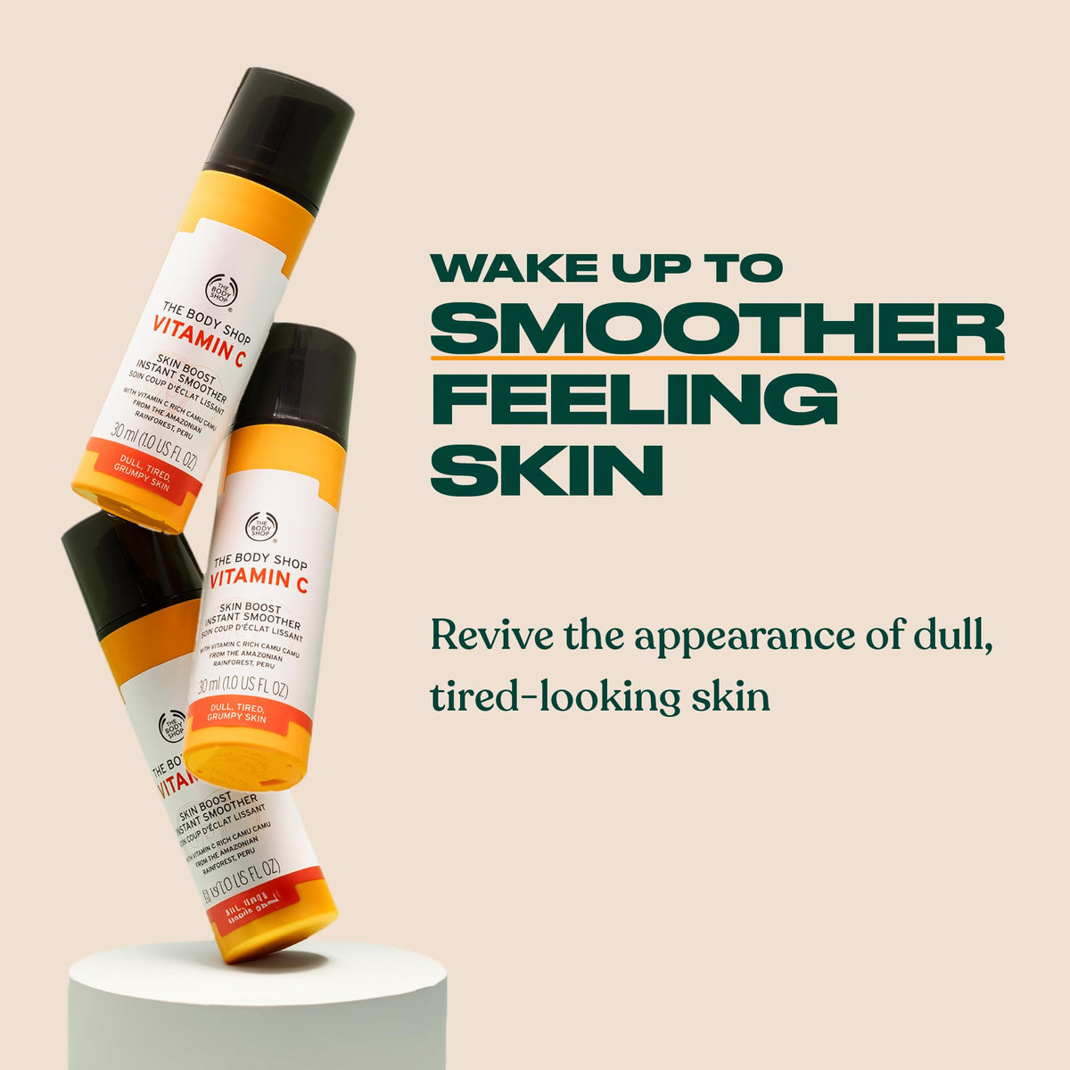 The Body Shop close-up of silky serum texture, shows lightweight absorbency benefit