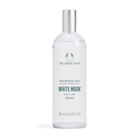 The Body Shop bottle front view showcasing White Musk and elegant design benefits freshness