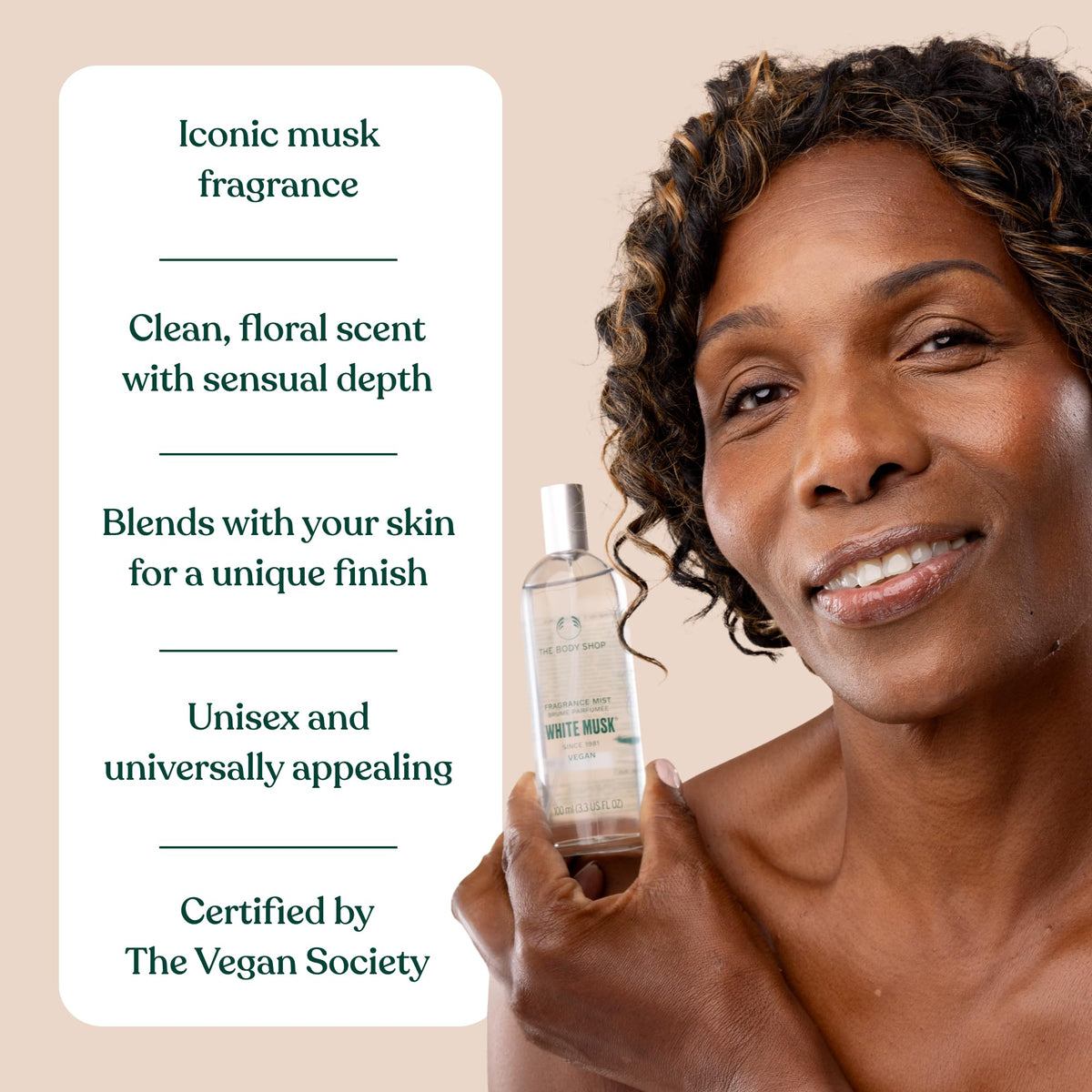 Person using The Body Shop mist outdoors demonstrating portable refresh and scent layering
