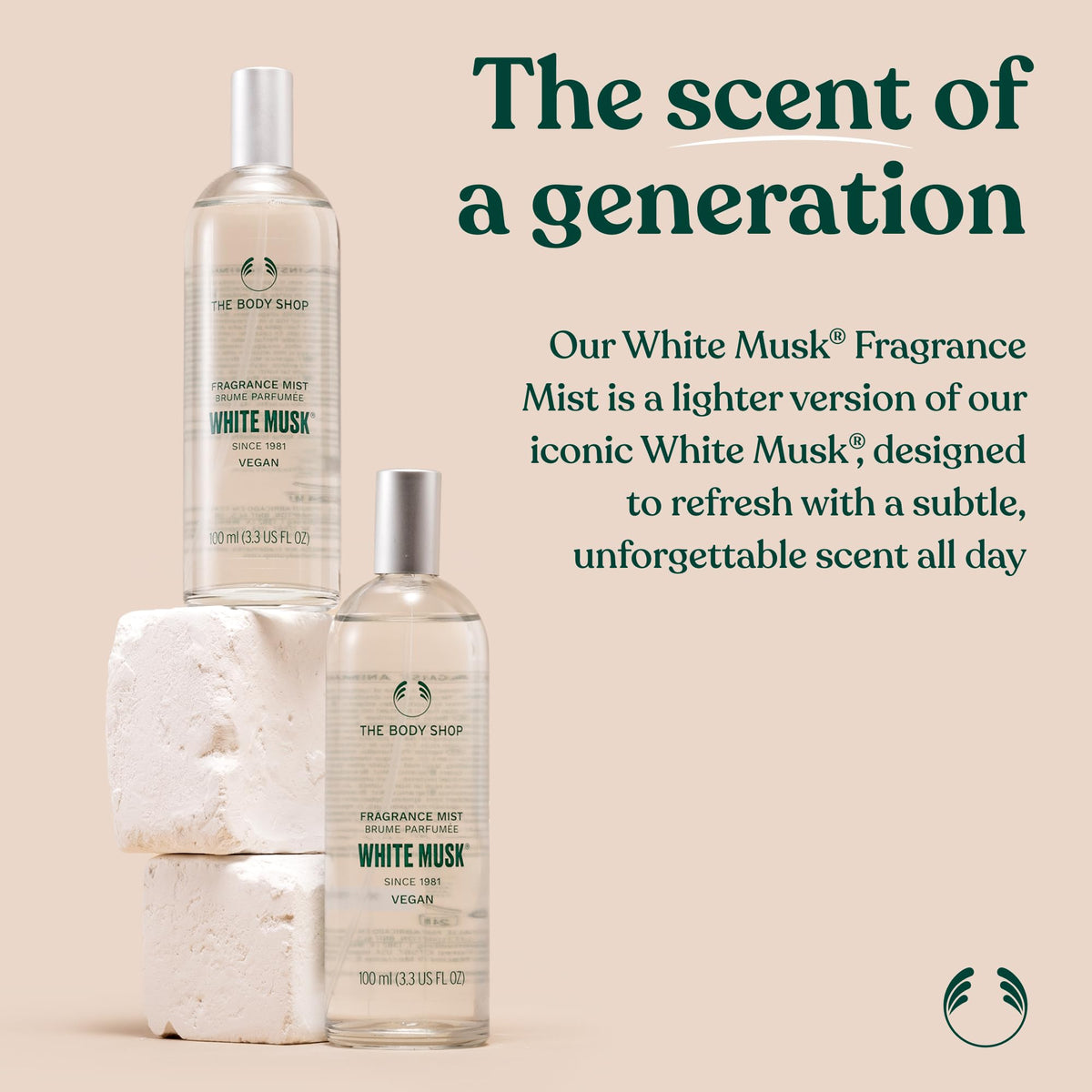 The Body Shop mist spray in motion showing fine nozzle mist for quick refresh