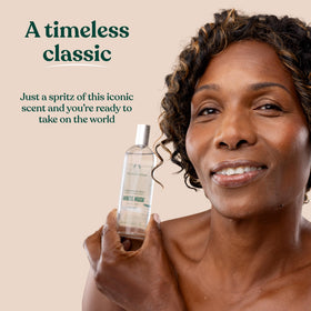 The Body Shop misted skin close-up showing lightweight hydration and dewy finish