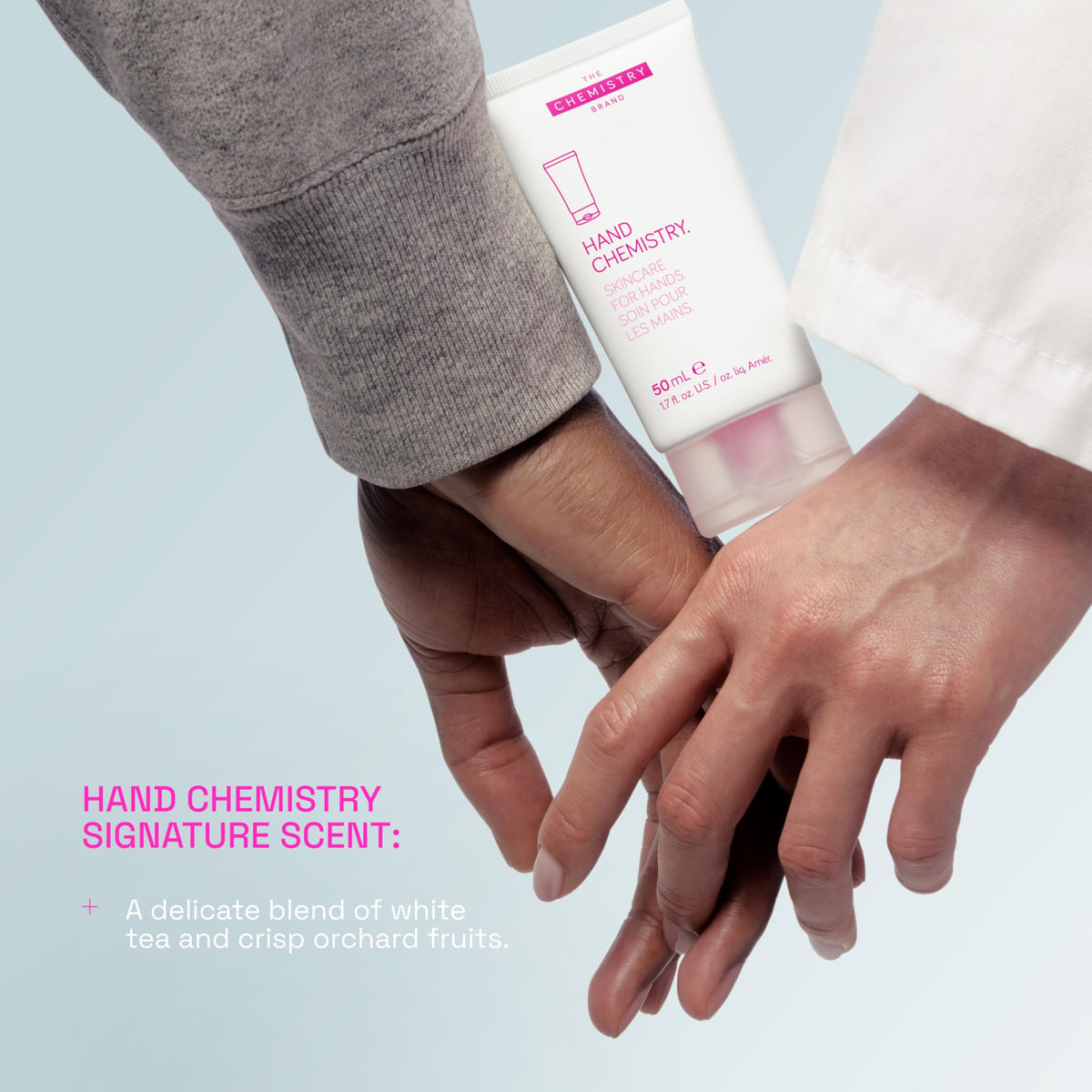 The Chemistry Brand tube placed on vanity suggesting daily ritual and delicate signature scent