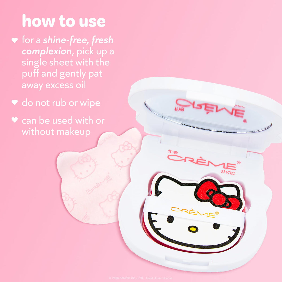 Open compact with mirror and puff visible displaying The Crème Shop touch-up setup
