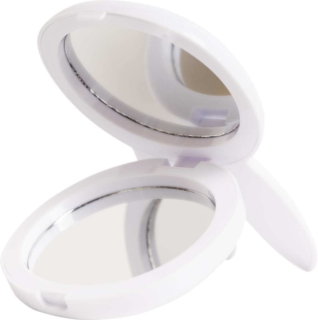 The Crème Shop open compact revealing dual HD and 2x magnification mirrors