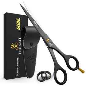 THE CUT - FACTORY - front packaging showing matte black scissors and gift box benefit quality