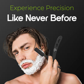 The Cut Factory razor styled on bathroom counter for tidy grooming setup