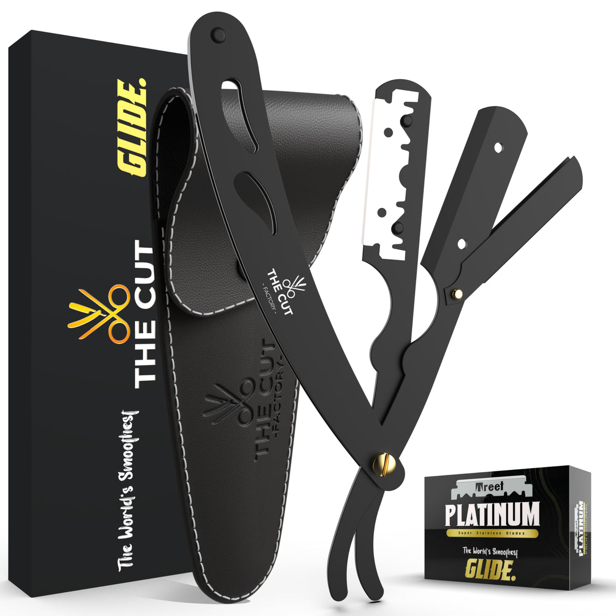 The Cut Factory razor front view showing sleek matte finish and precise balance