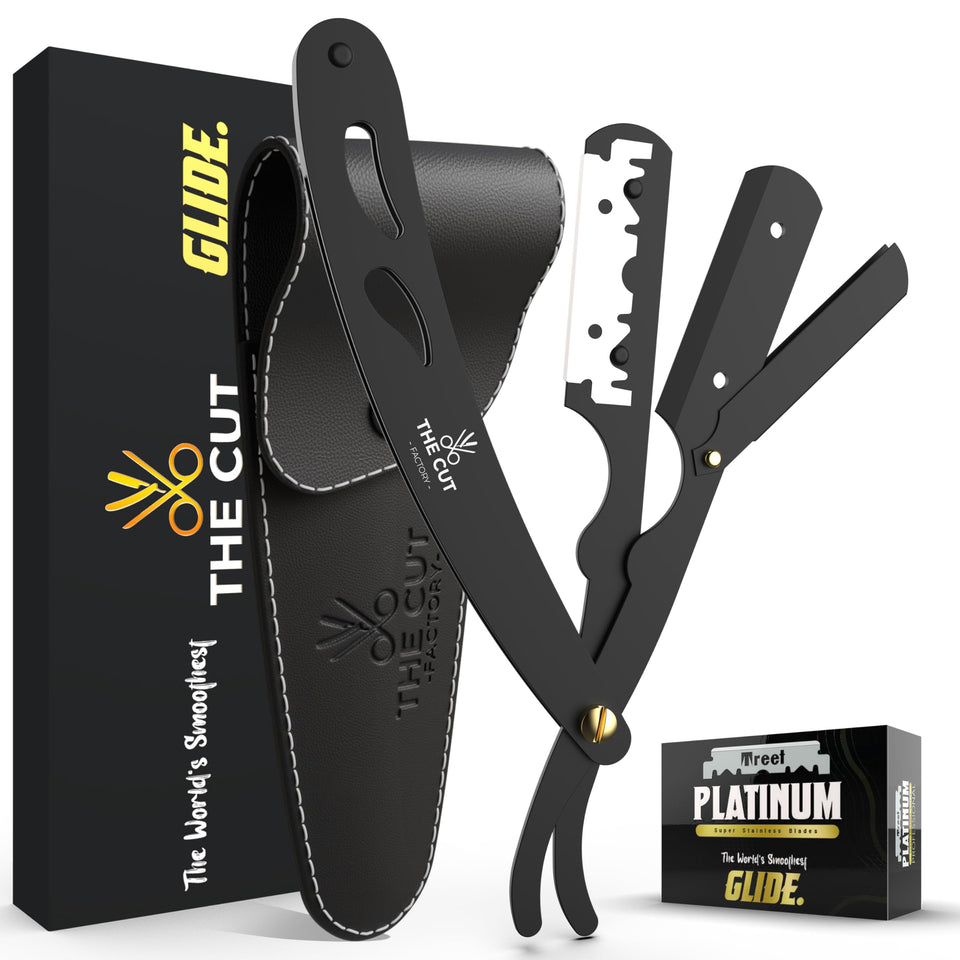 The Cut Factory razor front view showing sleek matte finish and precise balance
