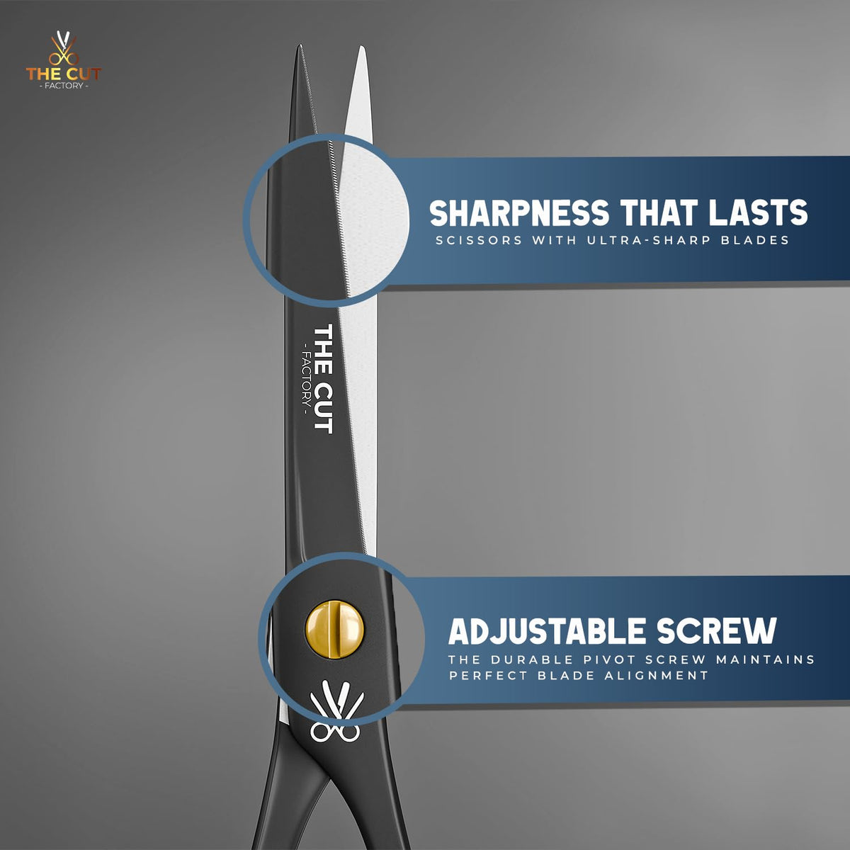 THE CUT - FACTORY - scissors on salon towel highlighting clean storage and hygiene benefit