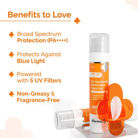 The Derma Co tube beside ruler to show 50g size and travel-friendly proportions