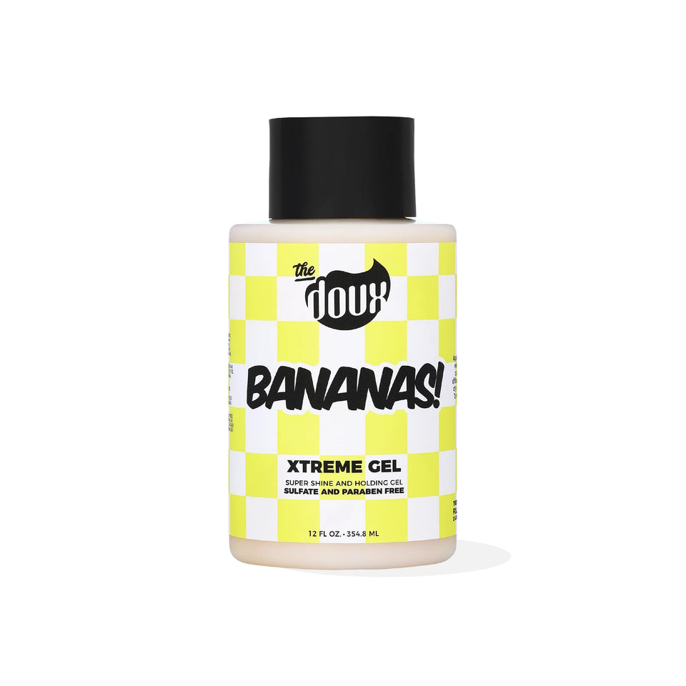 The Doux Bananas jar front label showing product benefits and branding