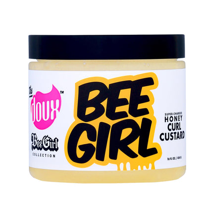The Doux Bee Girl front jar showing packaging and curl-defining promise