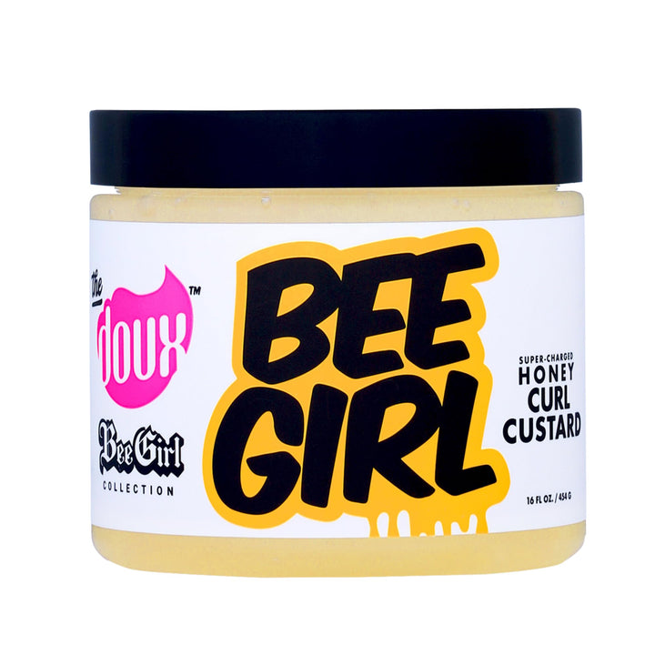 The Doux Bee Girl front jar showing packaging and curl-defining promise