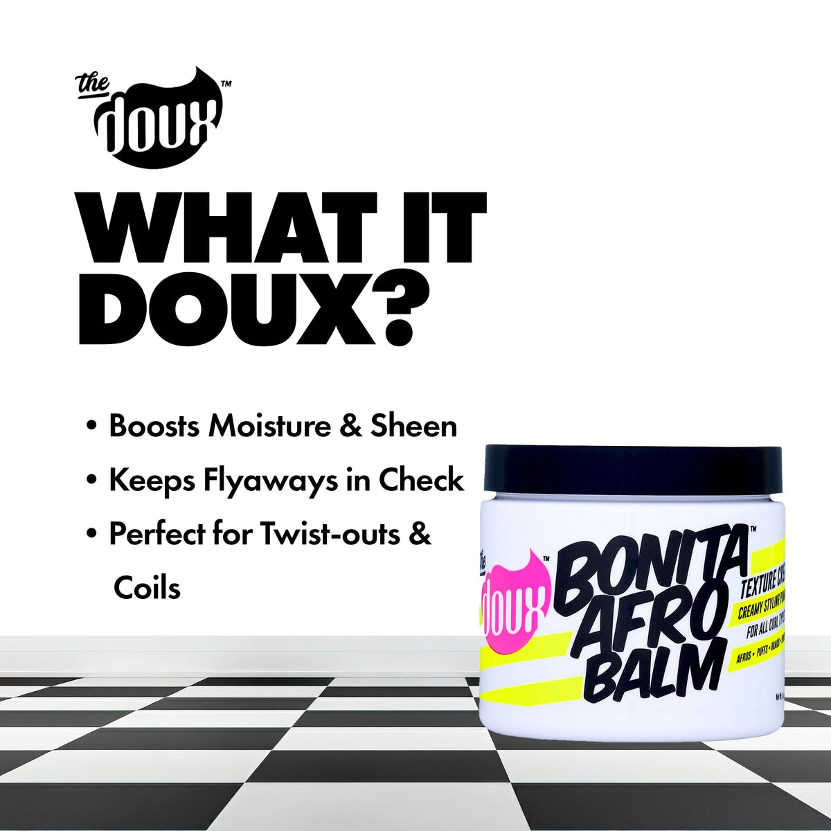 The Doux BONITA jar held in hand showing scale and travel-friendly convenience