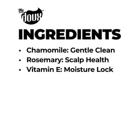 The Doux ingredients label close-up showing rosemary and vitamin E presence