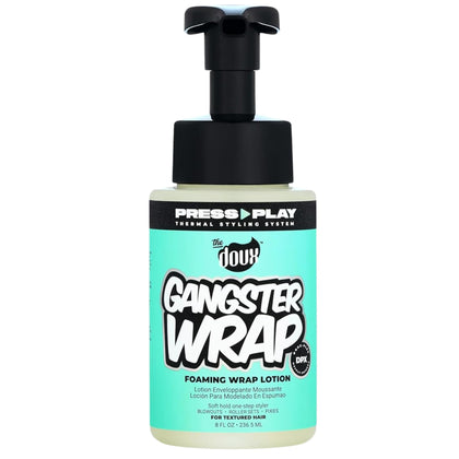 The Doux front packaging of GANGSTER WRAP showing product benefits