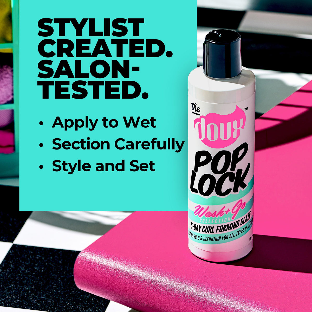 The Doux application on wet hair demonstrating even coverage for lasting hold