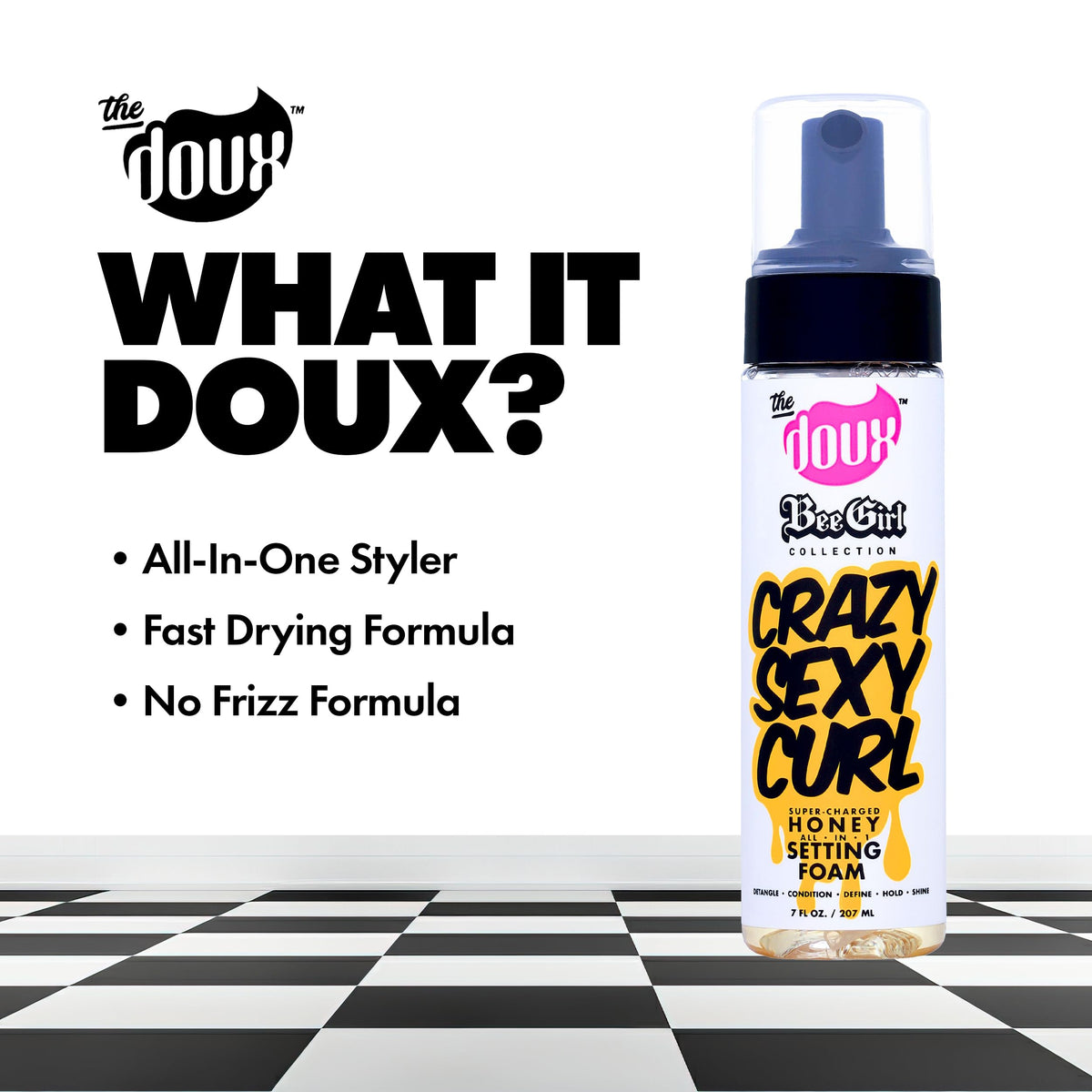 The Doux being applied to curls during styling for enhanced definition