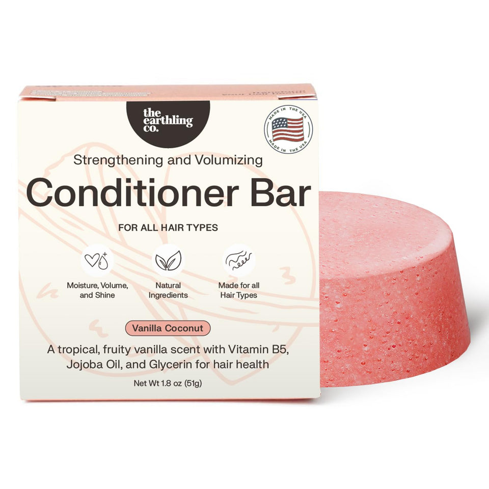 The Earthling Co. conditioner bar front packaging showing product benefits