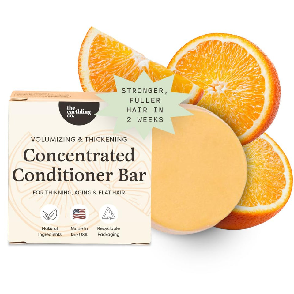the earthling co. conditioner bar front packaging showing citrus sun scent, highlights portability