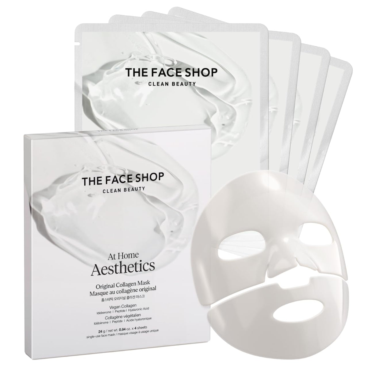 THE FACE SHOP front packaging showing four mask sachets and benefits
