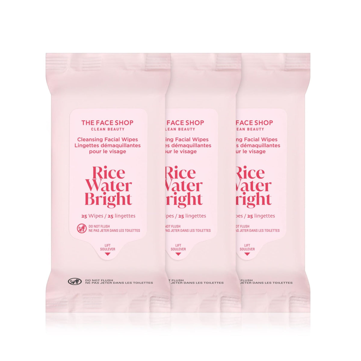 THE FACE SHOP front packaging showing three 25-count pouches and value