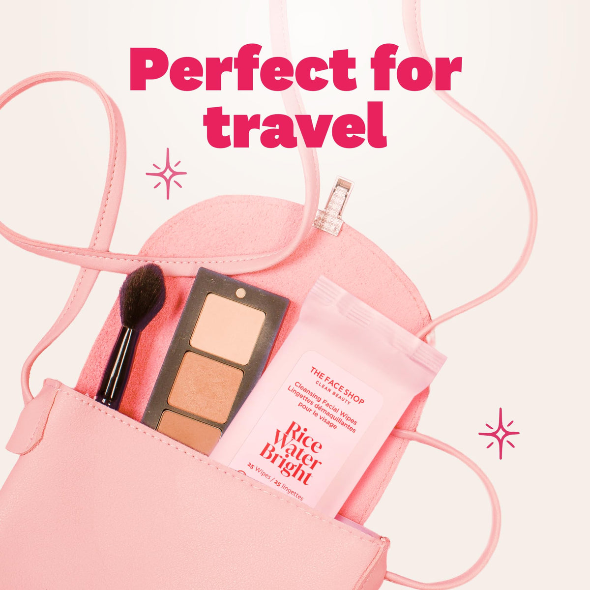 THE FACE SHOP pouch inside travel bag showing convenience on the go