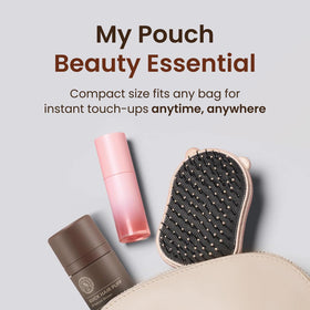 The Face Shop Quick Hair Puff inside a pouch illustrating travel-ready benefit