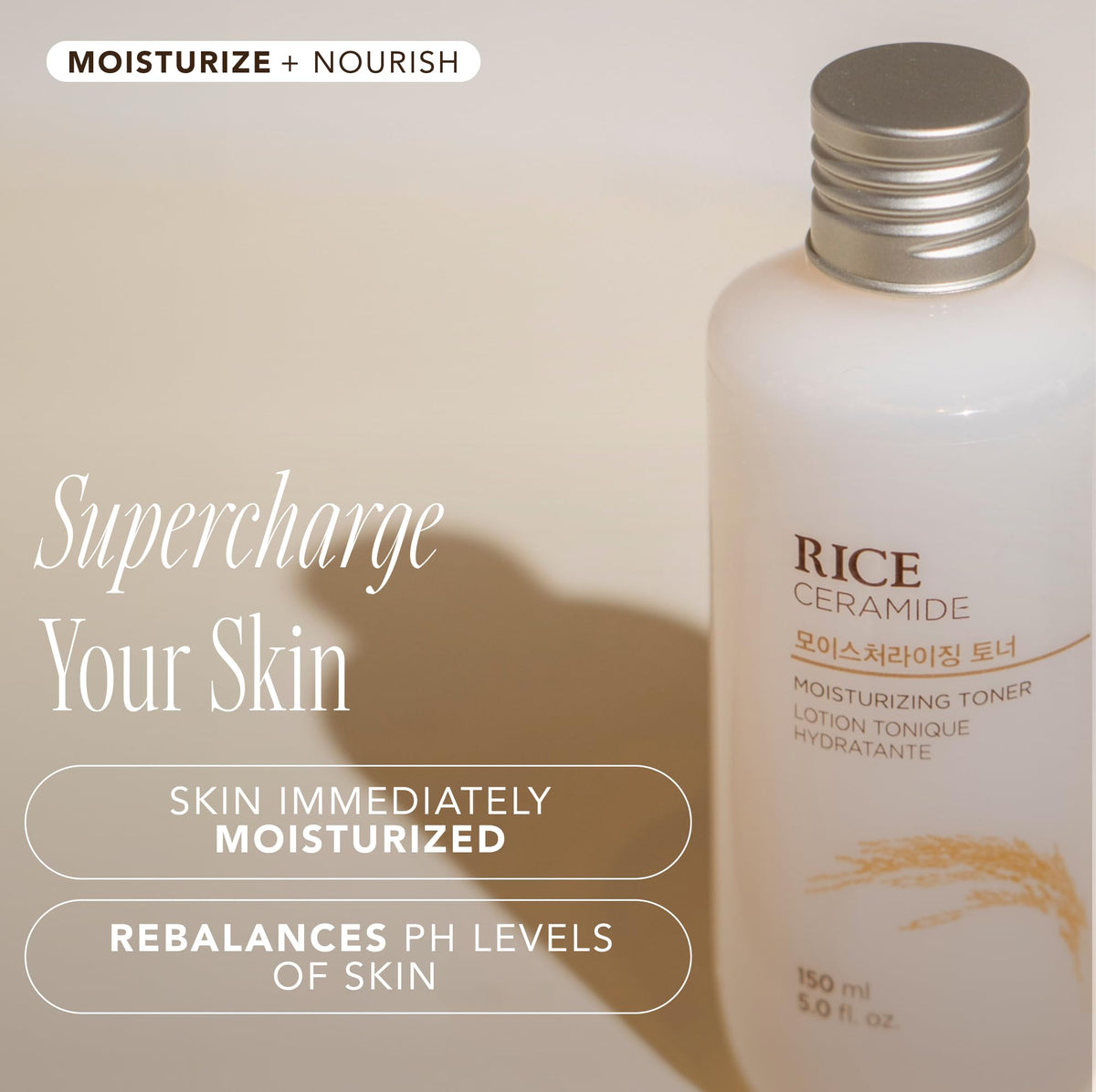 THE FACE SHOP hand pressing toner into skin demonstrating quick absorption benefit