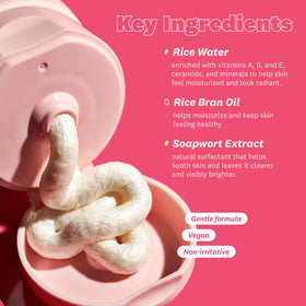 THE FACE SHOP bottle beside rice grains illustrating rice water nourishment