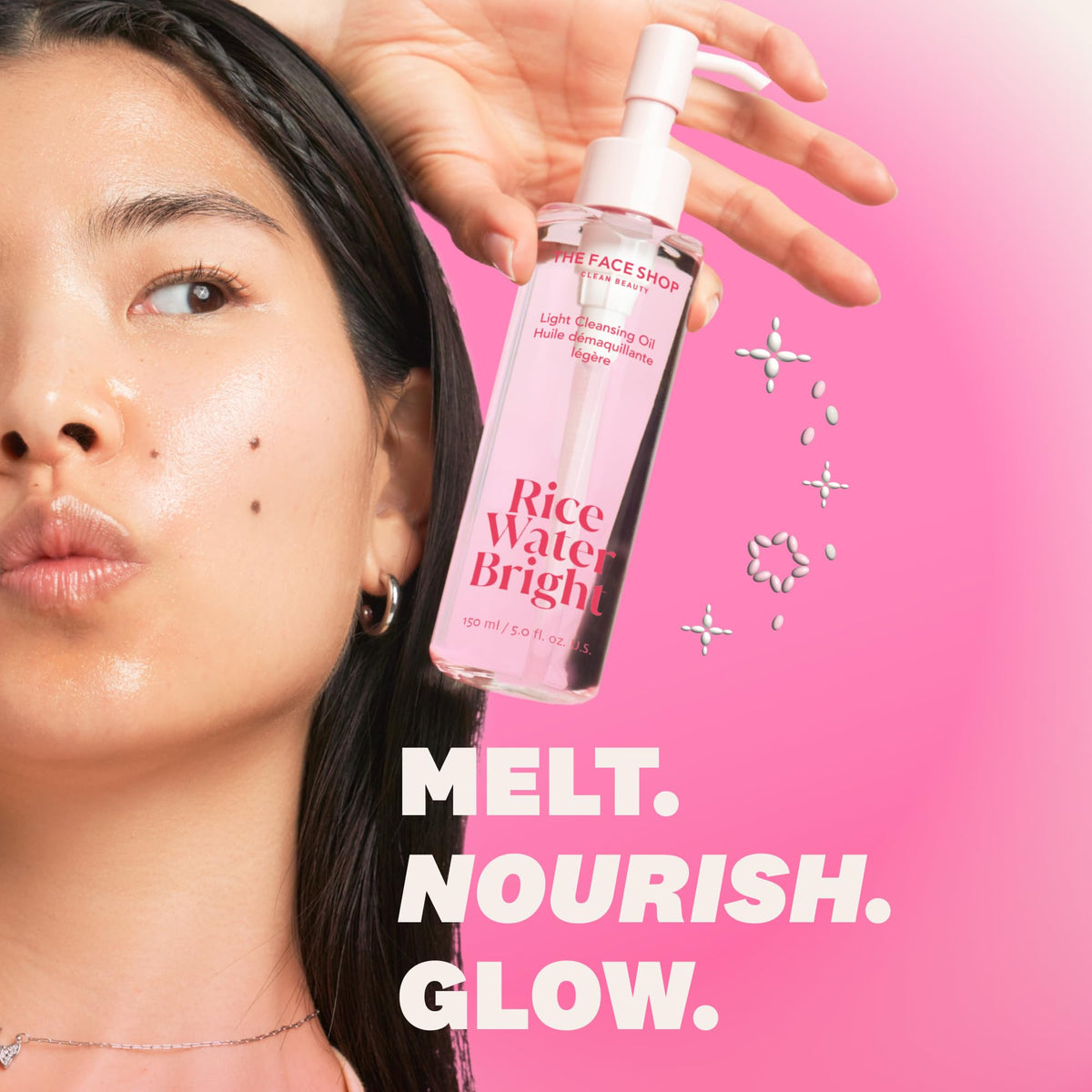 The Face Shop pump dispensing oil illustrating easy application and control