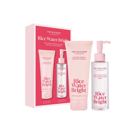 The Face Shop duo front packaging showing set benefits and bright rice water branding